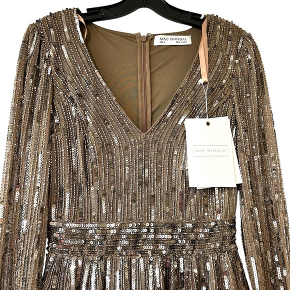 MAC DUGGAL 5528 Long Sleeve Tea Length Midi Dress Sz 2 Dark Taupe NWT $398 ✨ - Picture 8 of 14